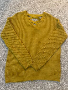 Women’s Crisscross Back V-Neck Knit Sweater - Mustard